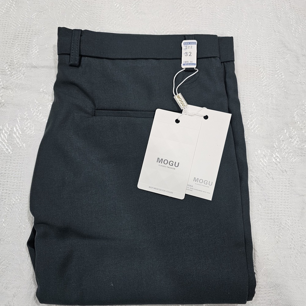 MOGU Men's Slim Fit Flat Front Dress Pants Dark Green Size 32 NWT Career Office